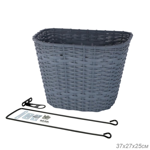 Корзина для велосипеда пластик/ плетеная серая с креплением 