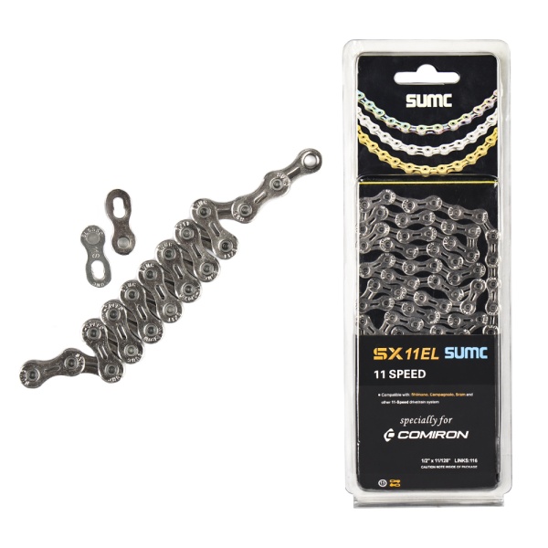 Велосипедная цепь SUMC 11 speed SX11EL NP 1/2"x11/128" 116L ГОСТ 30442-97 ISO 9633