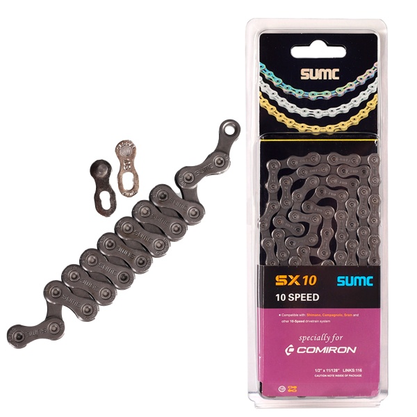Велосипедная цепь SUMC 10 speed SX10GY 1/2"x11/128"/116L ГОСТ 30442-97 ISO 9633 /уп 50/ (10511010/02