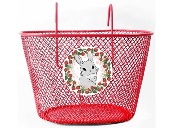 Корзинка на самокат или детский велосипед стальная, Bunny, 240x150x150мм, красная