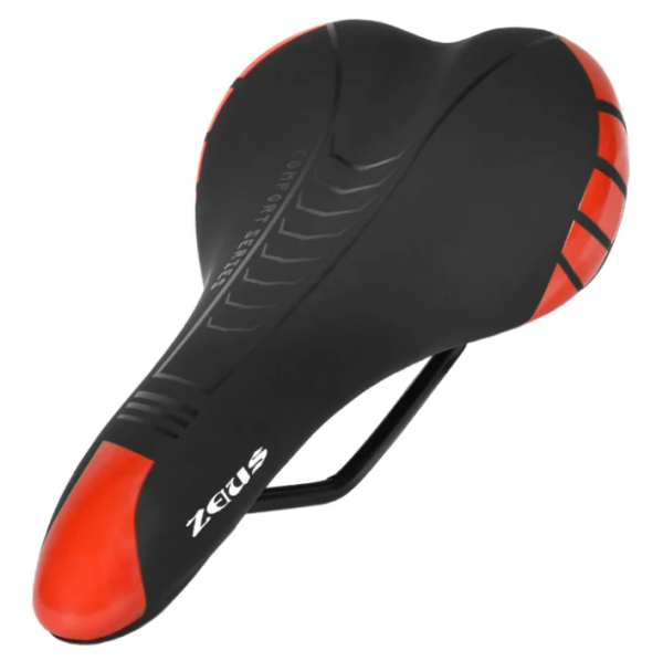 Седло ZEUS Z-6300 MTB Sport 280*140mm,рельсы сталь,анатомическое,черный\красный,370гр