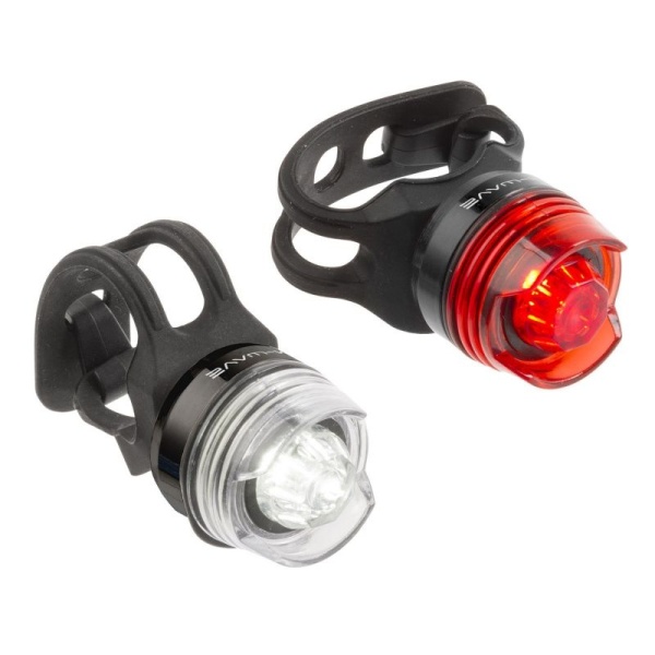 Фонарики M-Wave Apollon mini A, перед. 1д/3ф+зад 1д/3ф, 25г/шт., с батар.