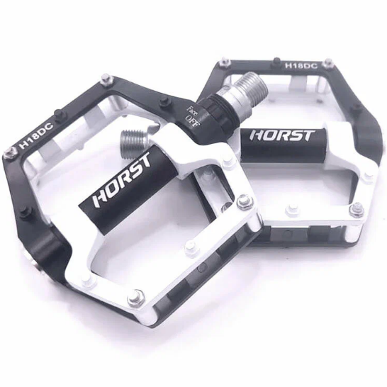 Педали Horst H18DC широкие, ось Cr-Mo  с 1 герм. промподш.+1 DU. смен. шип. 90*100*19мм, 455 г черно