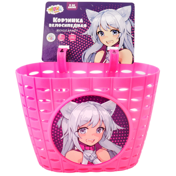 Корзина для дет. велосипеда  "Anime",  200x150x130мм, розовая Корзина для дет. велосипеда  "Anime",  200x150x130мм, розовая