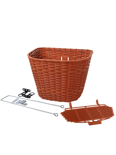 Корзина для велосипеда пластиковая с крышкой коричневая