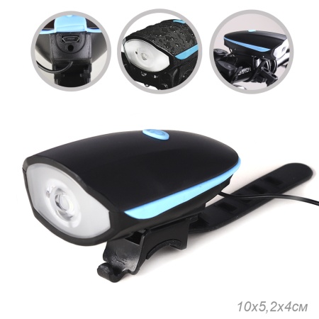Фонарь передний COMIRON "EASY"  250lm; аккумулятор 1200 mAh, USB blue