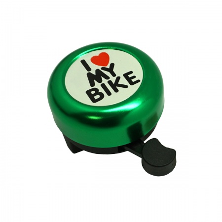 Звонок "I LOVE MY BIKE" зелёный, сталь/пласт.