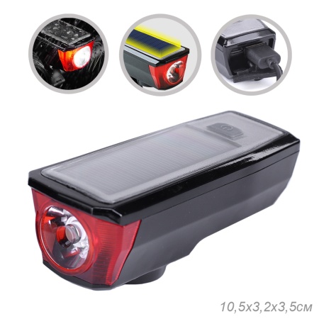 Фонарь передний COMIRON "SUNPOWER" корпус: ABS, IPX4; свет: T6, 350lm аккум: 2000 mAh USB сигнал 120