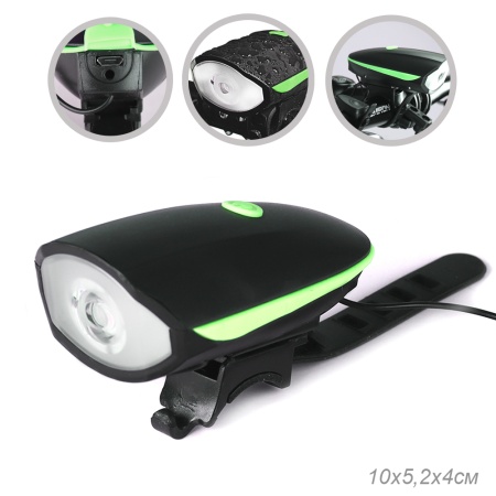 Фонарь передний COMIRON "EASY"  250lm; аккумулятор 1200 mAh, USB green
