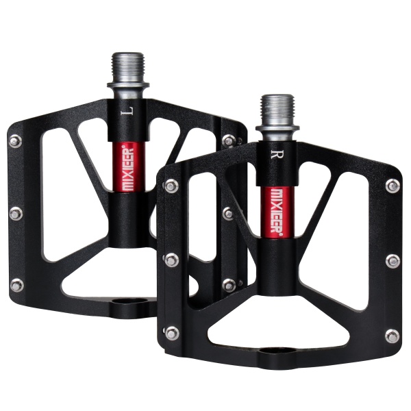 Педали USHAKOV, 9/16 резьба, CNC-6061 корпус, 3 пром. подшипника, 99х101мм, black-red, CR-MO ось